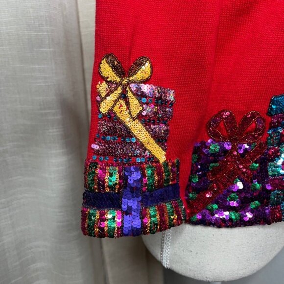 Vintage Y2K Michael Simon Christmas Sweater Sequin Presents Holiday Red SMALL - Picture 6 of 13
